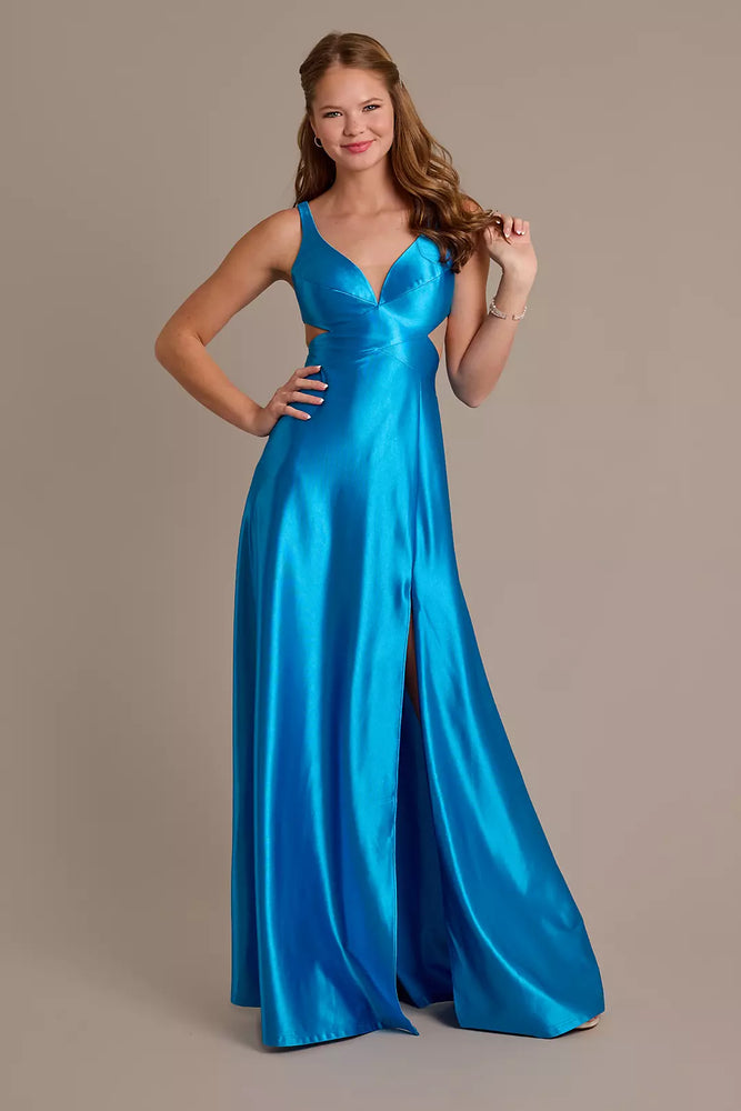 Sculpting Satin A-Line Dress with Side Cutouts - Blue