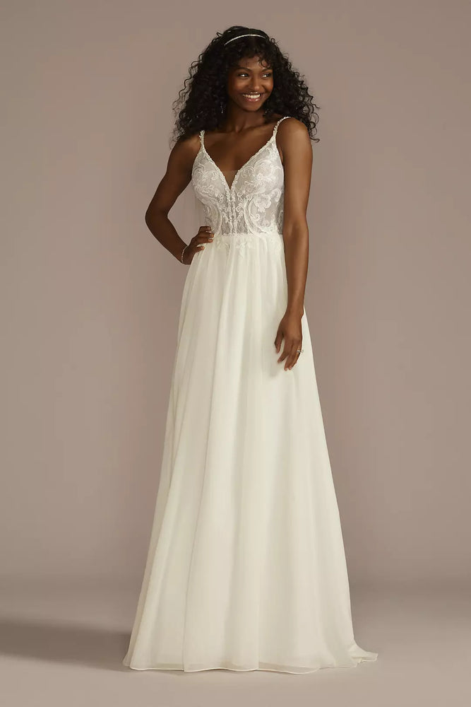 Lace Bodice Spaghetti Strap A-line Wedding Dress - Ivory