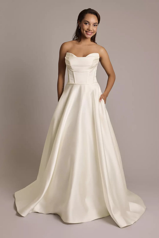 Satin Strapless Ball Gown Wedding Dress - Ivory